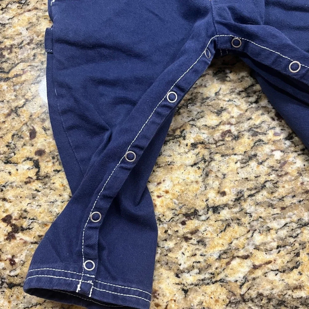 Vintage Gymboree Boy Navy Blue Nautical Lighthouse‎ Cotton Twill Overalls Size S